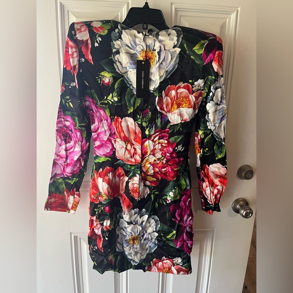 Dolce & Gabbana Floral-Printed Satin Mini Dress size 44 8 NEW long sleeve - Picture 6 of 13